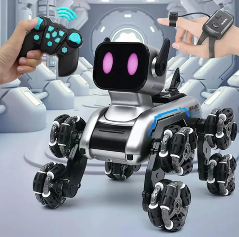 🤖 STLNT Eight Wheel Dog – Smart Robotic Pet with Music, Lights & Spray!