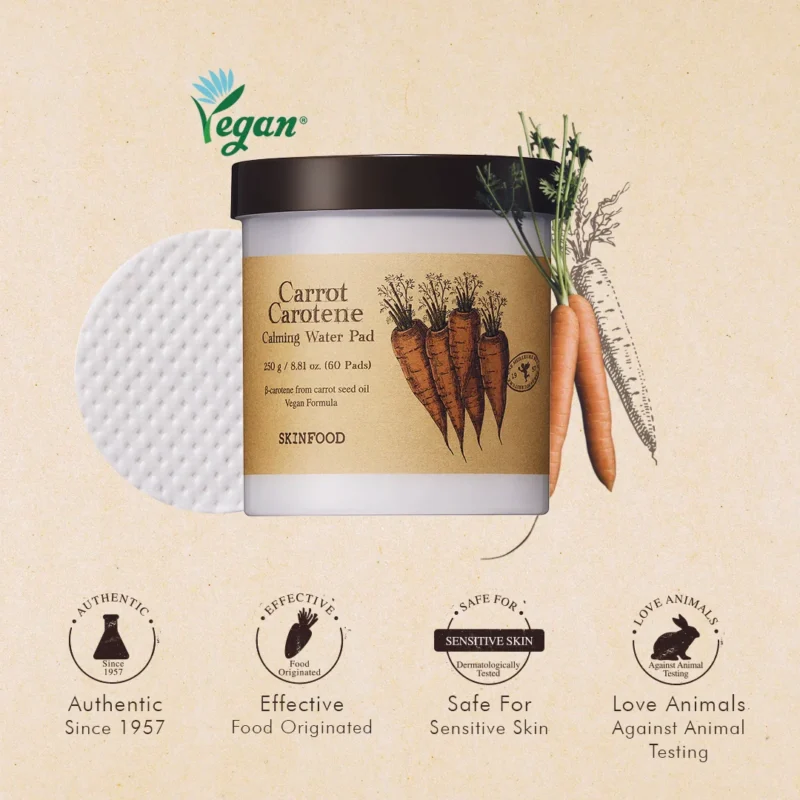 SKINFOOD Carrot Carotene Calming Water Pad – 250g (60 Pads)