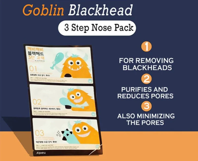 🧼 A’PIEU Goblin Blackhead 3‑Step Nose Pack (2 g, 1 pc)